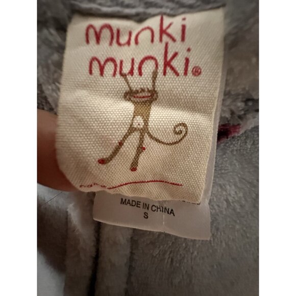 Munki Munki Women's One-Piece Hooded Fleece Pajamas Gray Pink Spark Size Small - Picture 2 of 7